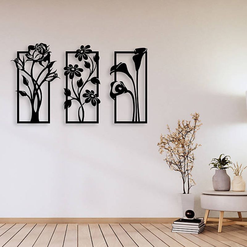 Set of 3 Floral Wall Art Frames – Elegant Home Decor for Living Room or Bedroom