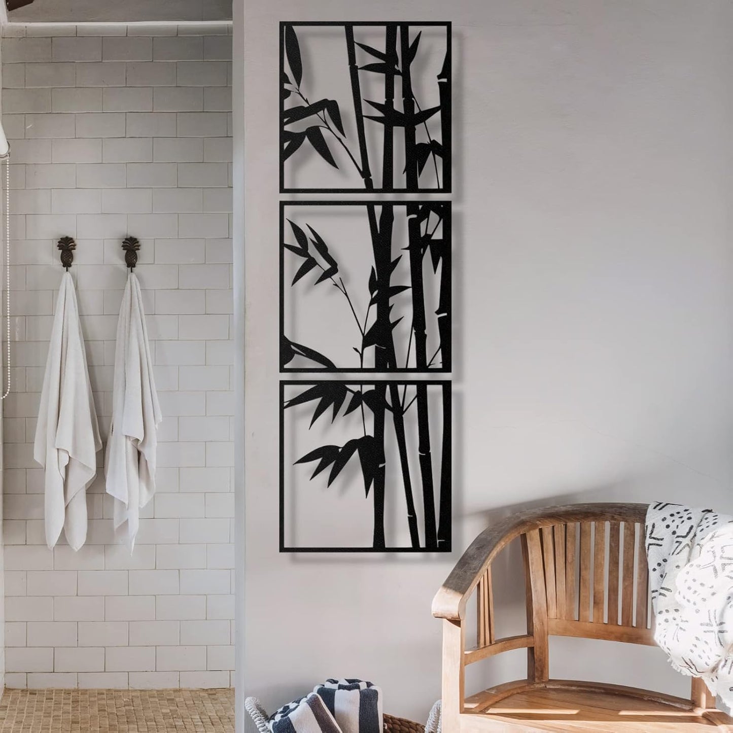 Set of 3 Bamboo Wooden Wall Art Panels – Natural Home Decor