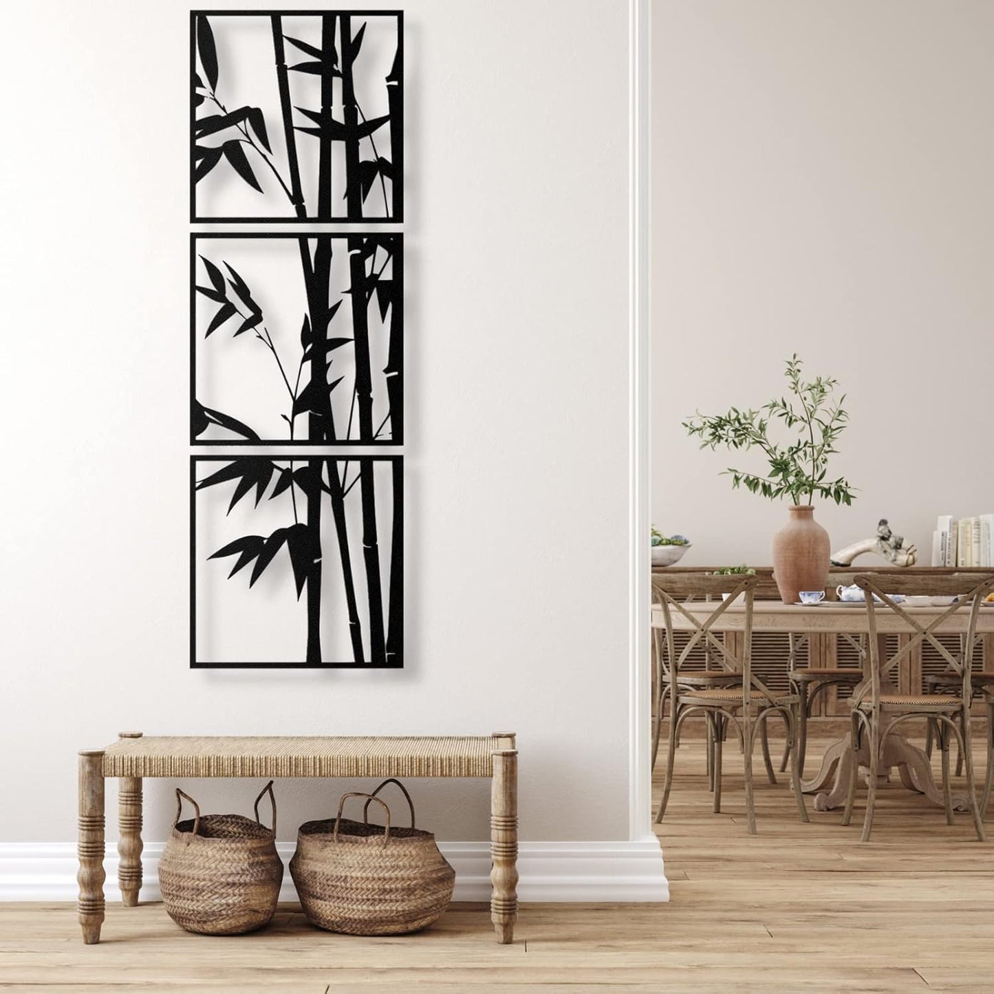 Set of 3 Bamboo Wooden Wall Art Panels – Natural Home Decor
