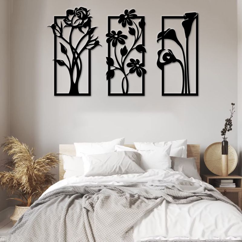 Set of 3 Floral Wall Art Frames – Elegant Home Decor for Living Room or Bedroom
