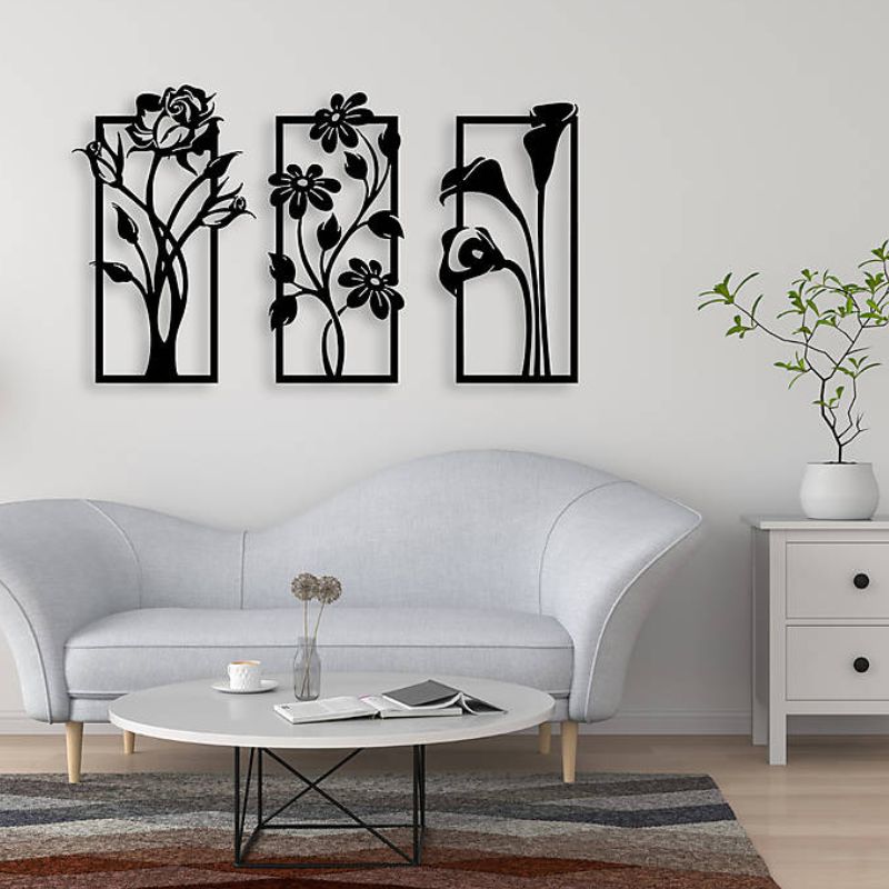 Set of 3 Floral Wall Art Frames – Elegant Home Decor for Living Room or Bedroom