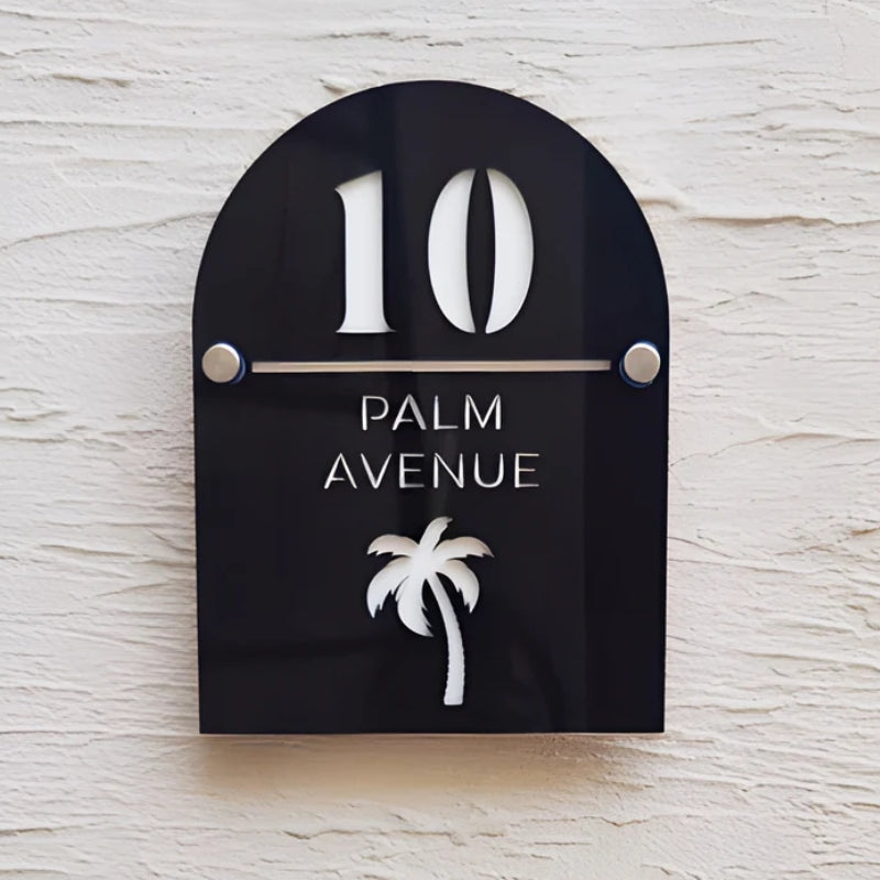 Modern Arched Acrylic House Number Sign – Premium Custom Home Plat
