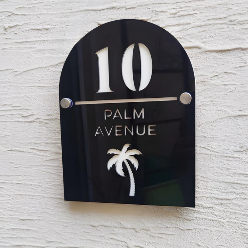 Modern Arched Acrylic House Number Sign – Premium Custom Home Plat