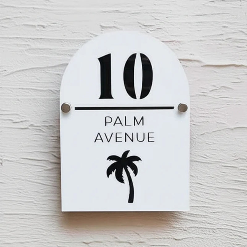 Modern Arched Acrylic House Number Sign – Premium Custom Home Plat