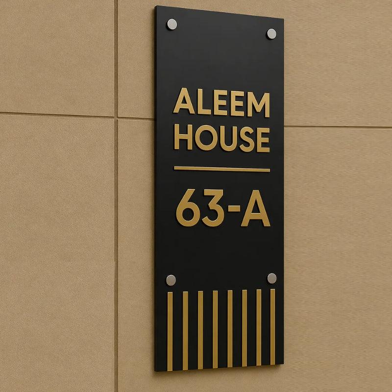 Premium Golden Edge Acrylic House Name Plate – Elegant Customized Home Sign