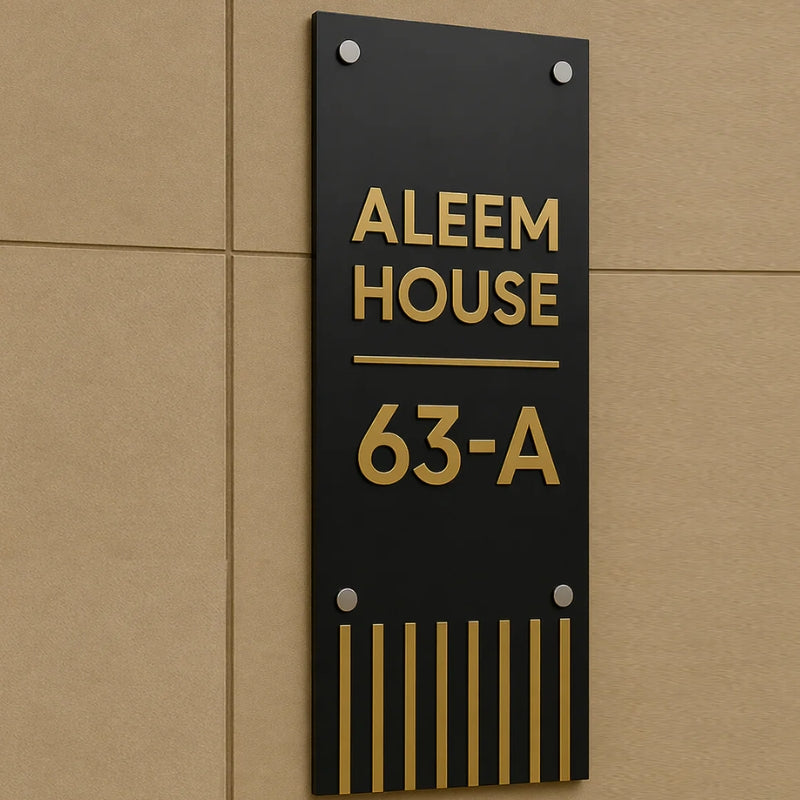 Premium Golden Edge Acrylic House Name Plate – Elegant Customized Home Sign