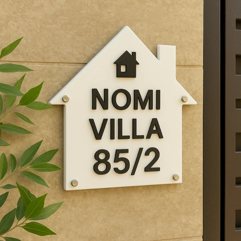 Premium White Villa Nest Acrylic House Name Plate – Modern Customized Home Sign