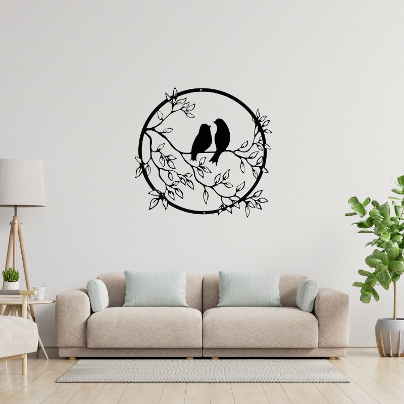 HAOTING Wooden Wall Art – Bird on Branch, Round Rustic Wood Decor for Home & Garden