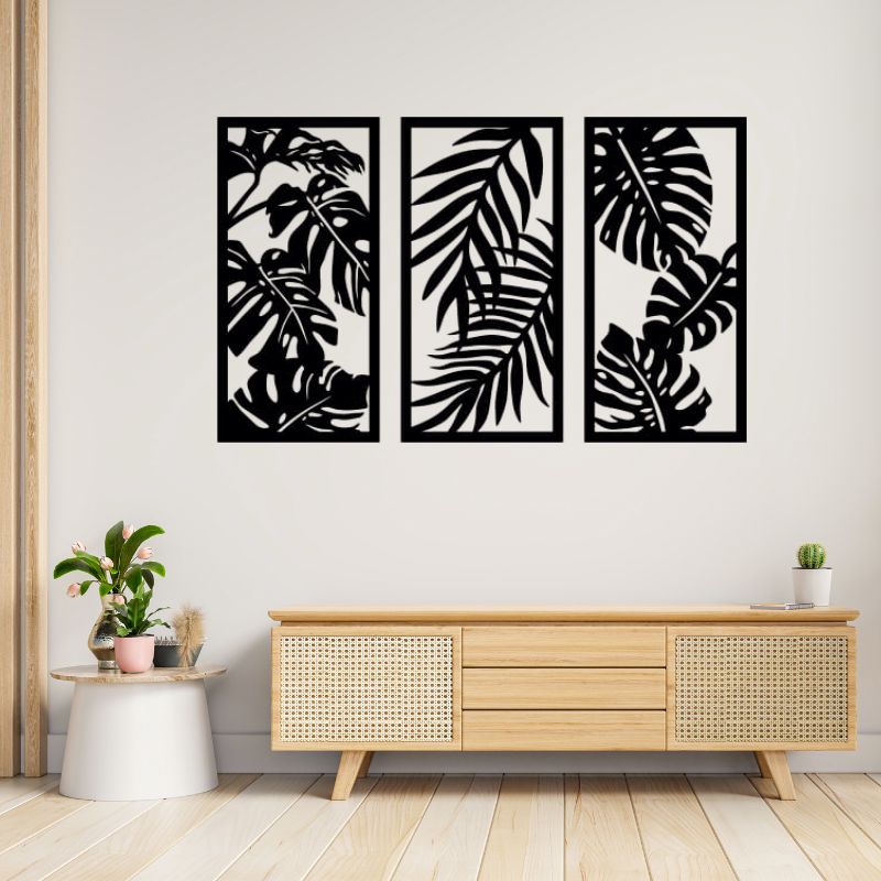 Set of 3 Tropical Leaves – Raised Wooden Wall Art for Modern Homes