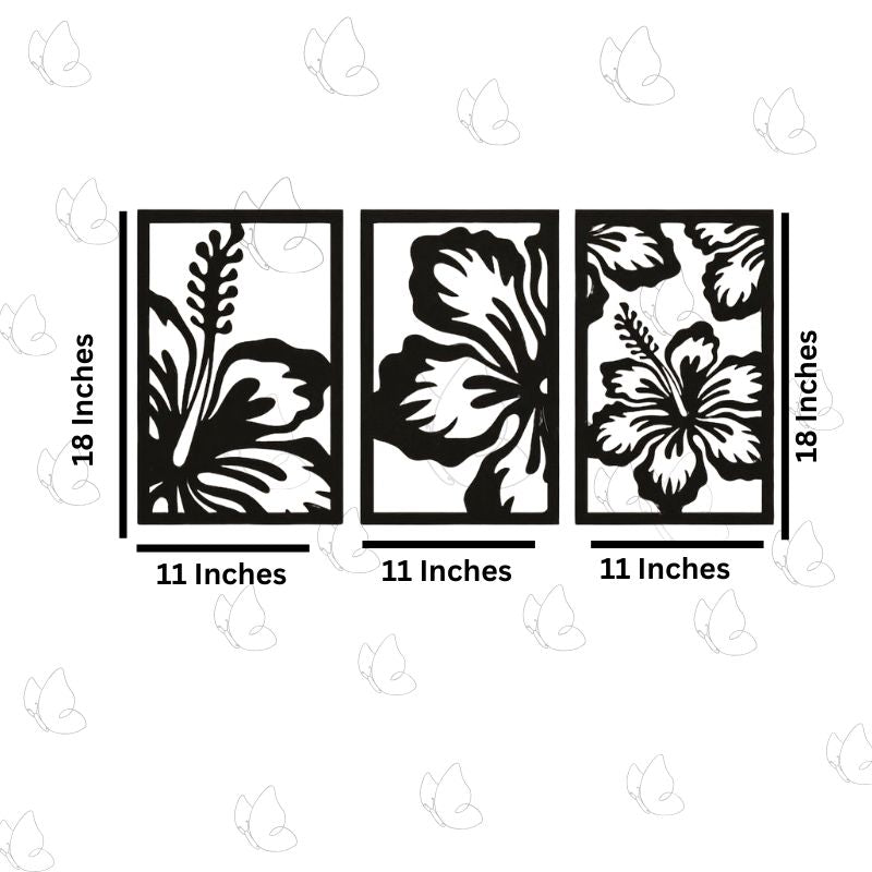 3-Piece Floral Wall Art Set – Modern Black Wooden Flower Design Frames