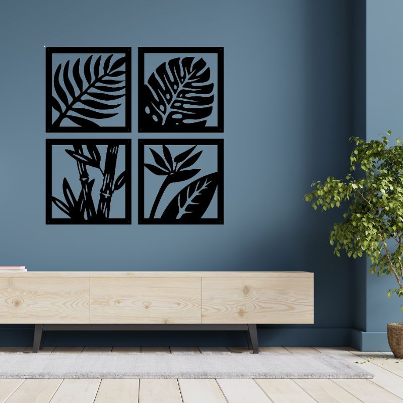 Set of 4 Wooden Leaf Wall Art – Wooden Wall Decor Frames