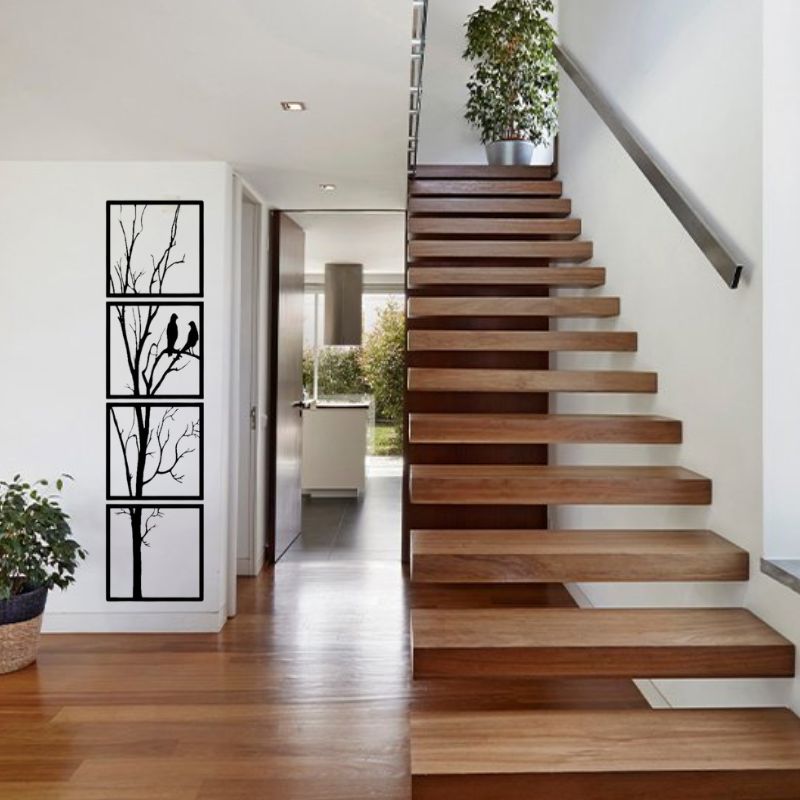 Wooden Birds on Tree Branch Wall Art – Nature-Inspired Rustic Decor for Home and Living Spaces