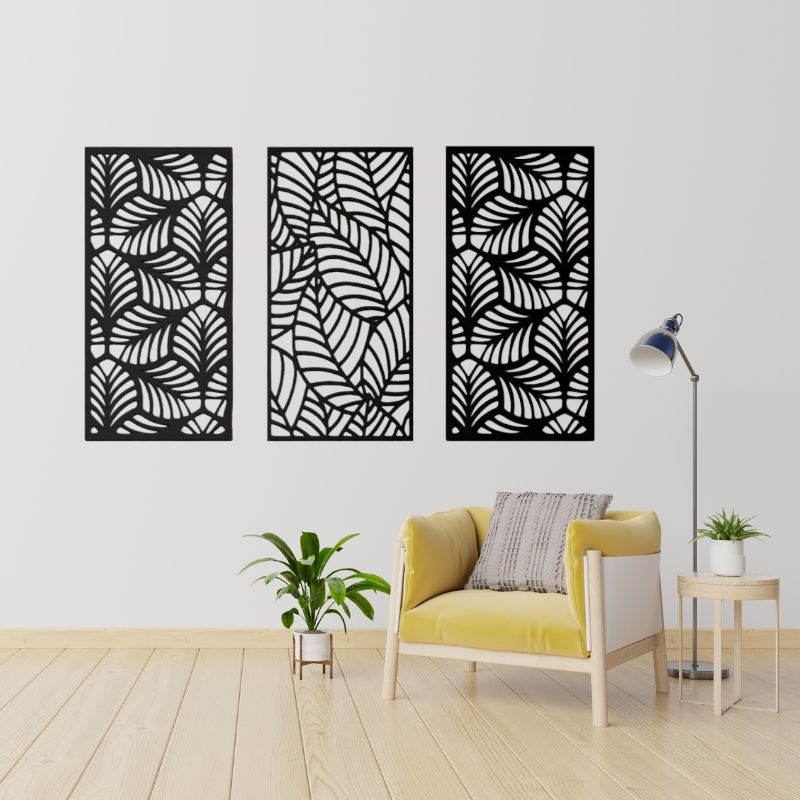 Wooden Leaf Wall Art – Set of 3 Geometric Panels for Modern Decor