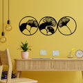 Set of 3 Ginkgo Leaf Circle Wall Art – Minimalist Wooden Decor for Modern Interiors