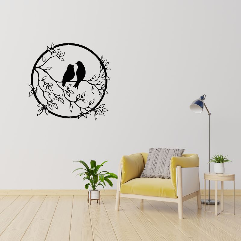 HAOTING Wooden Wall Art – Bird on Branch, Round Rustic Wood Decor for Home & Garden