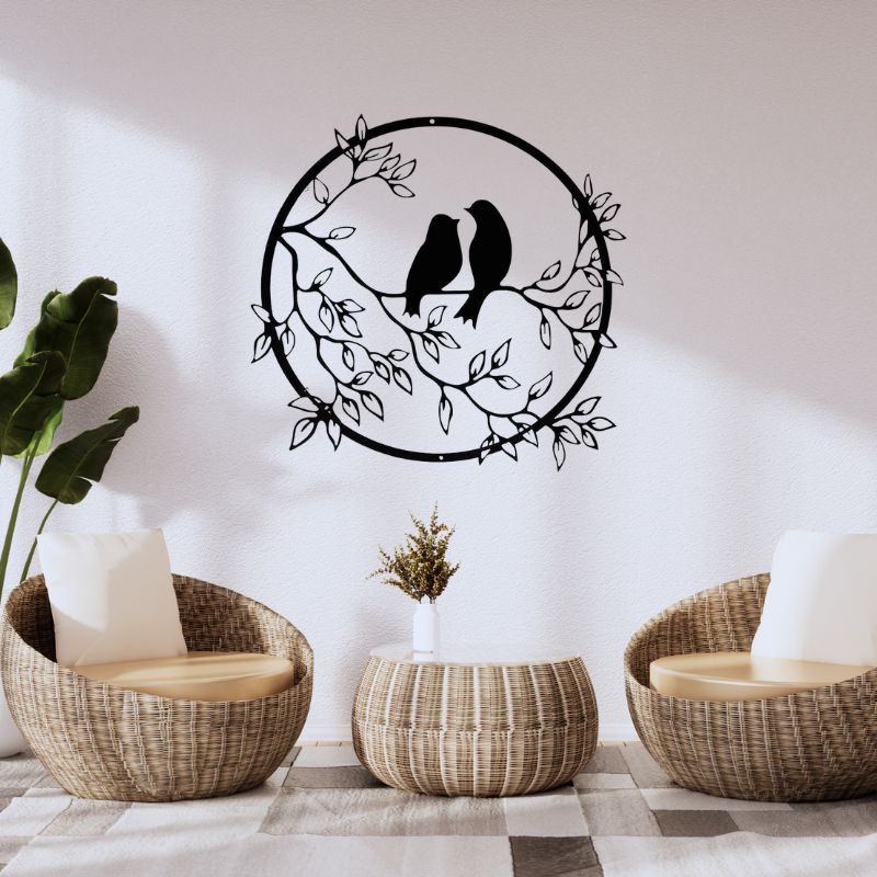 HAOTING Wooden Wall Art – Bird on Branch, Round Rustic Wood Decor for Home & Garden