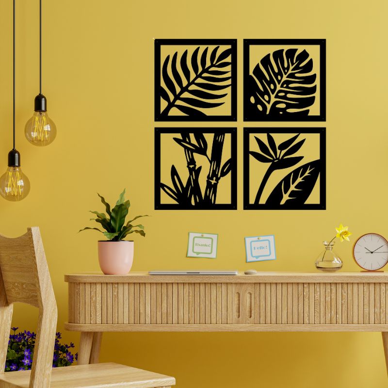 Set of 4 Wooden Leaf Wall Art – Wooden Wall Decor Frames