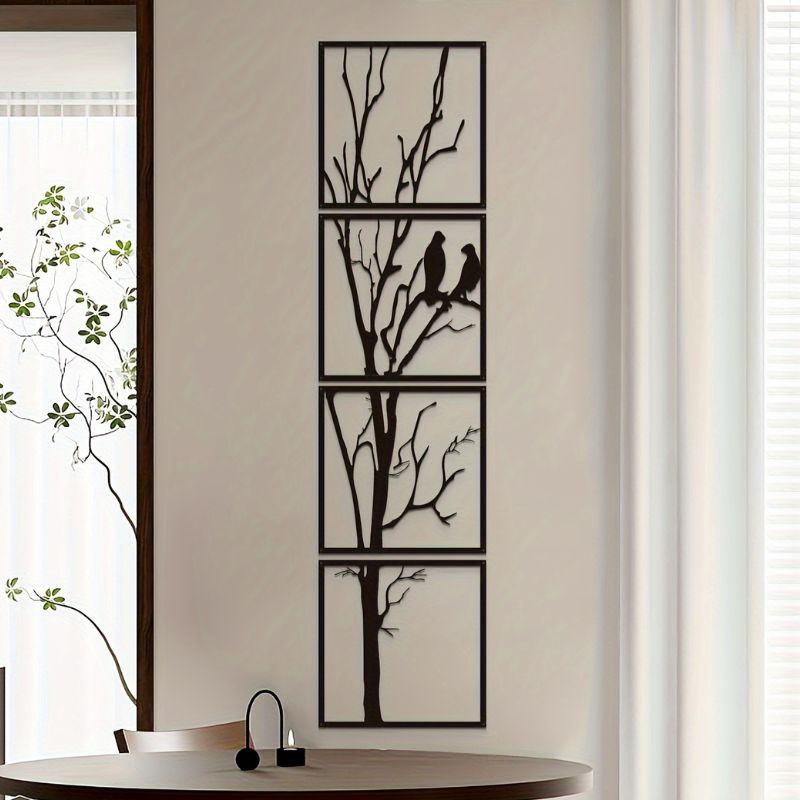 Wooden Birds on Tree Branch Wall Art – Nature-Inspired Rustic Decor for Home and Living Spaces
