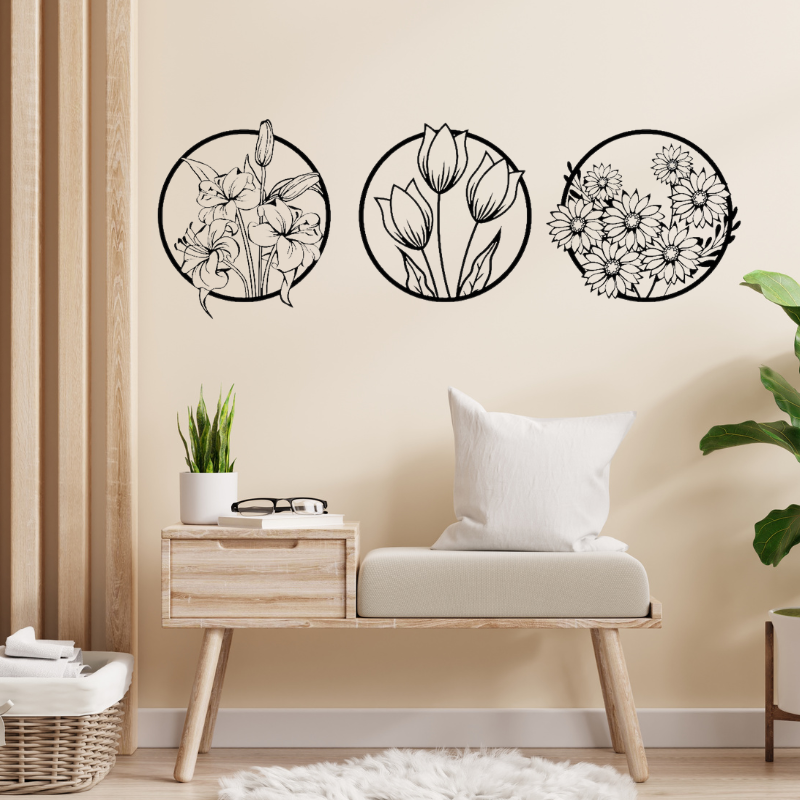 Elegant 3-Panel Floral Wall Art – Modern Flower Decoration for Home & Office