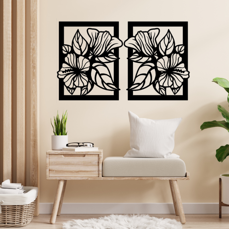 2-Piece Black Floral Wall Art – Elegant Cut-Out Design
