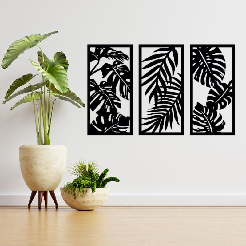 Set of 3 Tropical Leaves – Raised Wooden Wall Art for Modern Homes