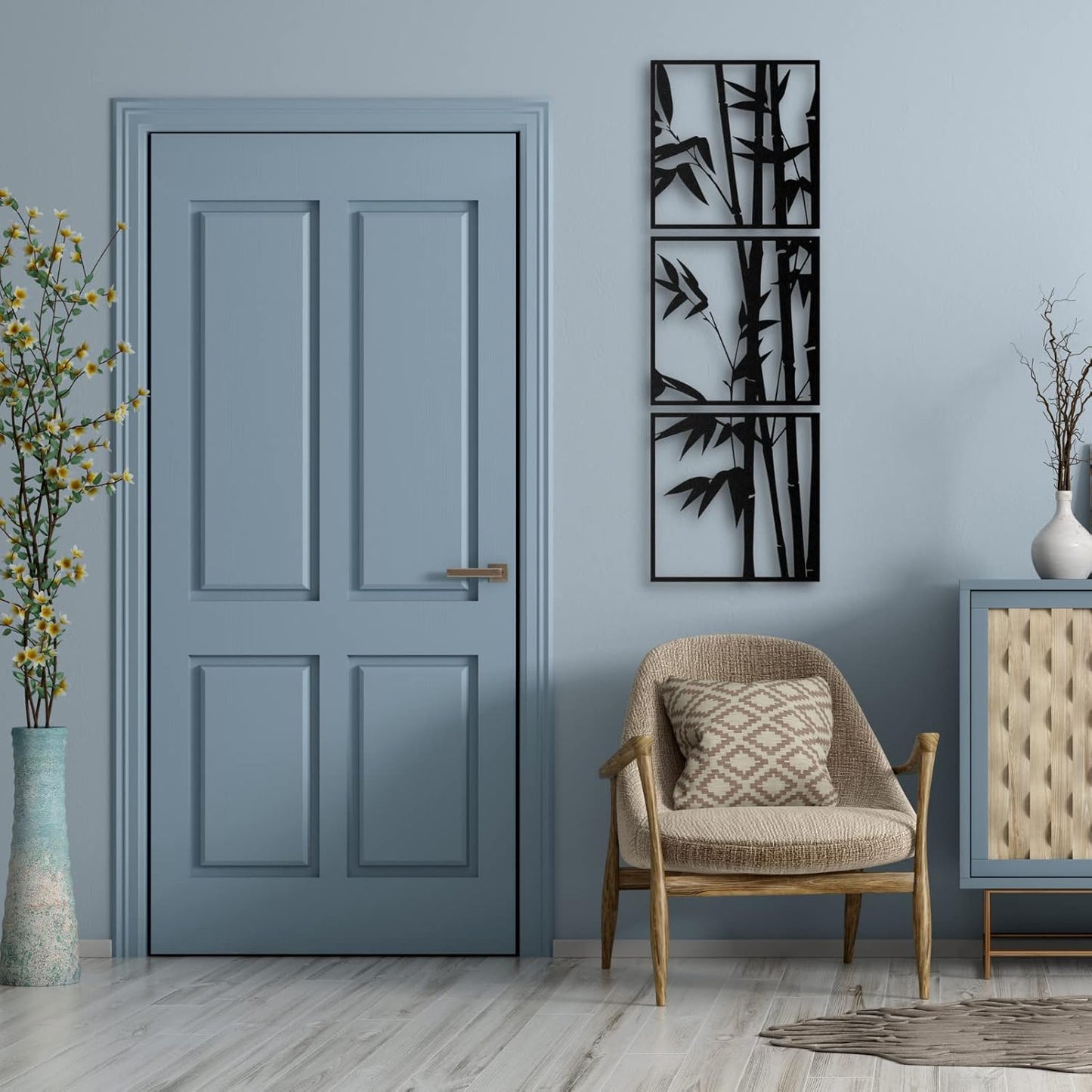 Set of 3 Bamboo Wooden Wall Art Panels – Natural Home Decor