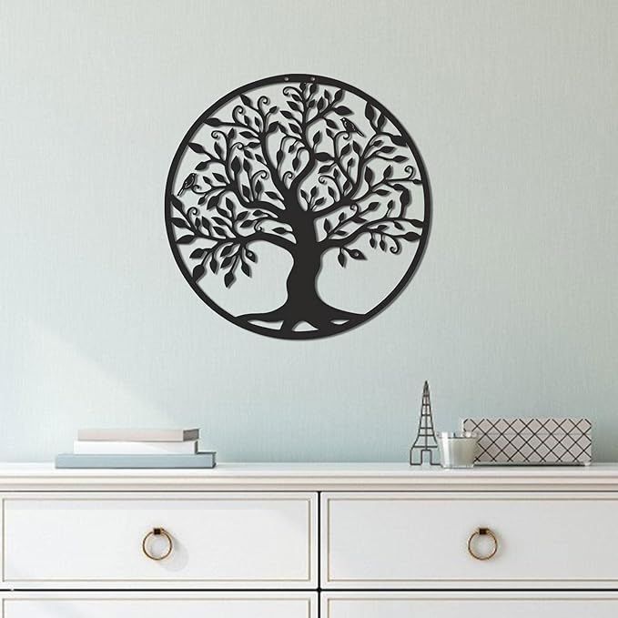 Black Wooden Tree of Life Wall Art – Rustic Wall Hanging Decoration