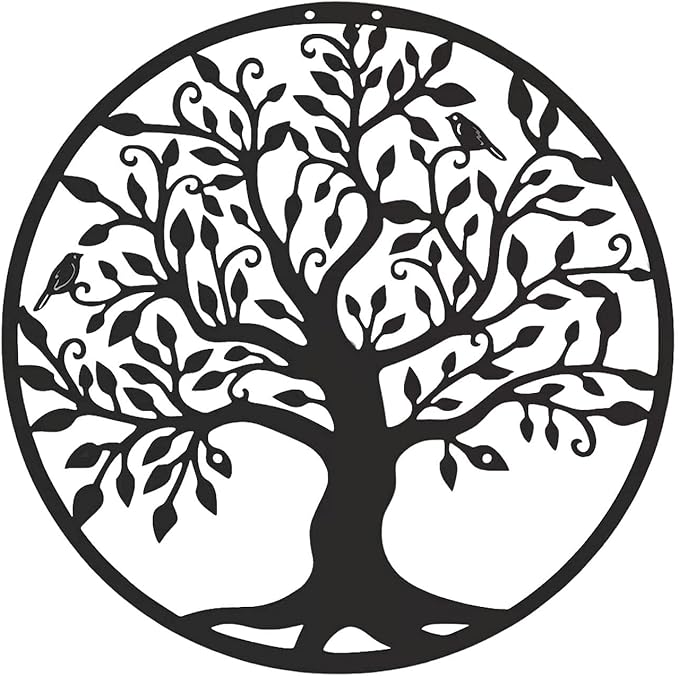 Black Wooden Tree of Life Wall Art – Rustic Wall Hanging Decoration