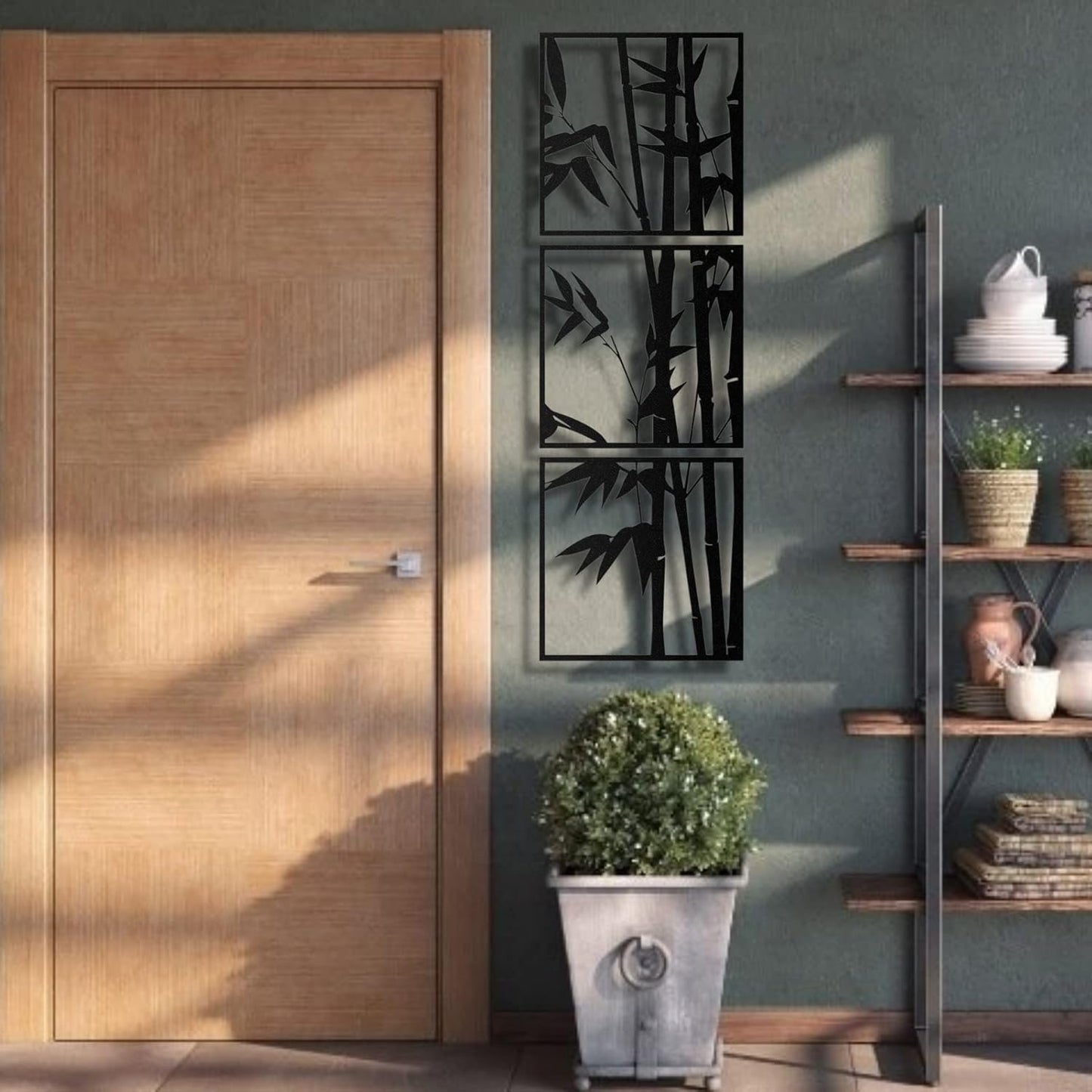 Set of 3 Bamboo Wooden Wall Art Panels – Natural Home Decor