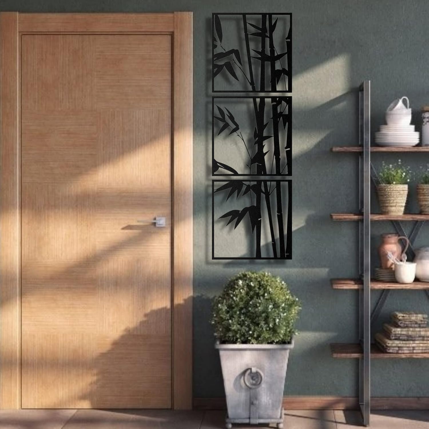 Set of 3 Bamboo Wooden Wall Art Panels – Natural Home Decor