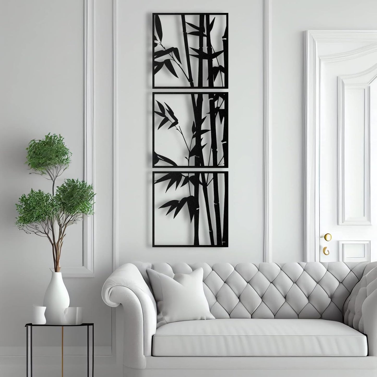 Set of 3 Bamboo Wooden Wall Art Panels – Natural Home Decor