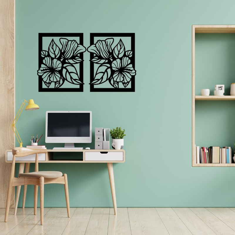 2-Piece Black Floral Wall Art – Elegant Cut-Out Design