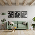 Set of 3 Minimalist Black Leaf Wall Art – Modern Wooden Wall Decor for Living Room