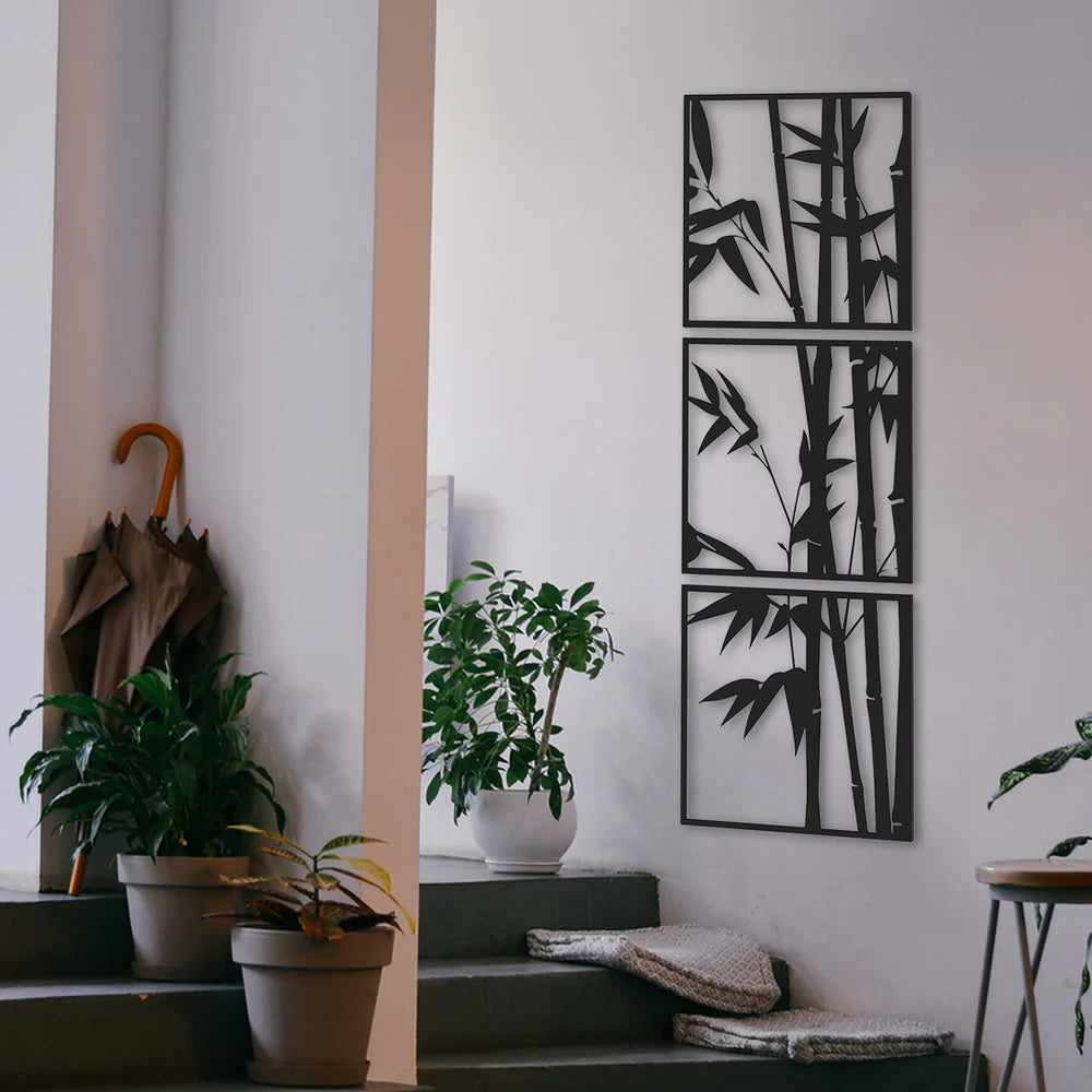 Set of 3 Bamboo Wooden Wall Art Panels – Natural Home Decor