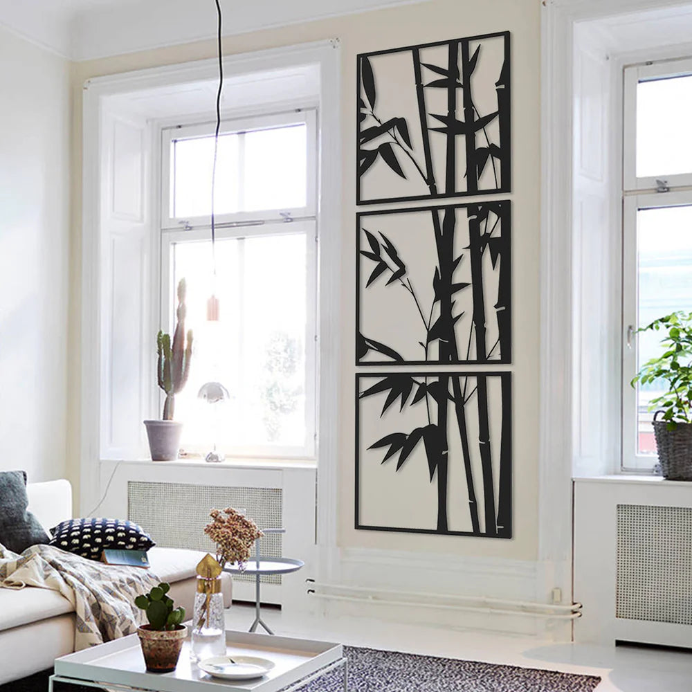 Set of 3 Bamboo Wooden Wall Art Panels – Natural Home Decor