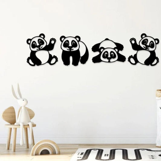 Cute Panda Wall Decor – Premium Acrylic Kids Room Art - 4pcs
