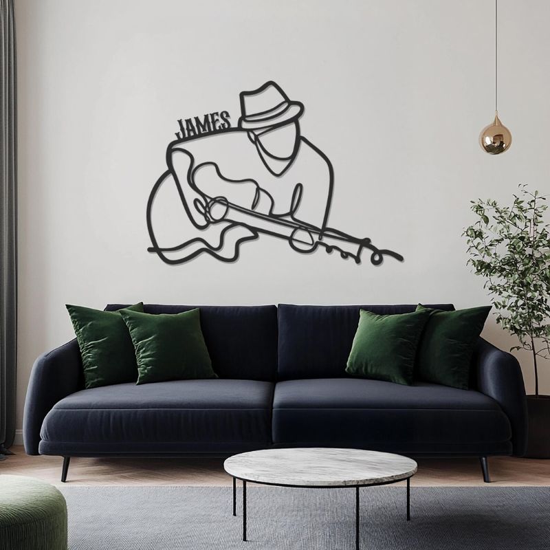 Premium Acrylic Music Guitarist Wall Art – Modern Line Art Decor