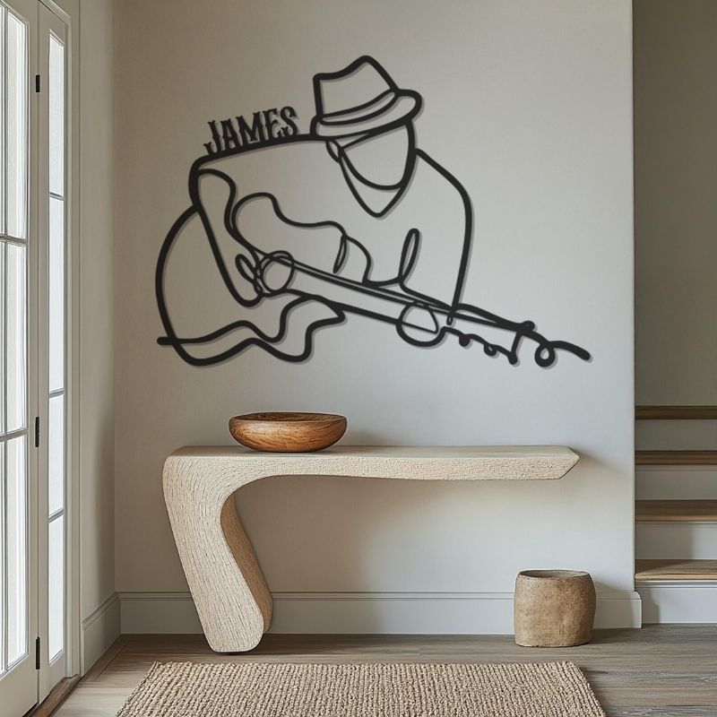 Premium Acrylic Music Guitarist Wall Art – Modern Line Art Decor