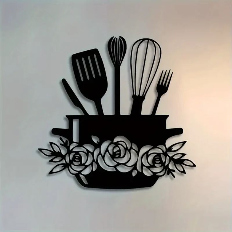 Acrylic 3D “Eating” Wall Sign with Utensils & Floral Accents – Kitchen Decor