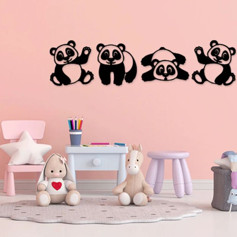 Cute Panda Wall Decor – Premium Acrylic Kids Room Art - 4pcs