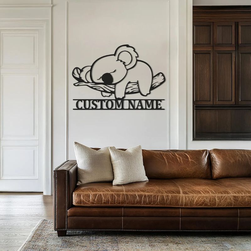 Custom Name Sleeping Koala – Premium Black Acrylic Wall Decor