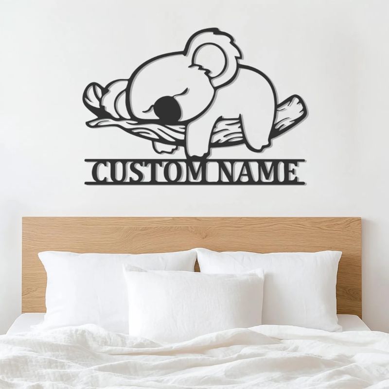 Custom Name Sleeping Koala – Premium Black Acrylic Wall Decor
