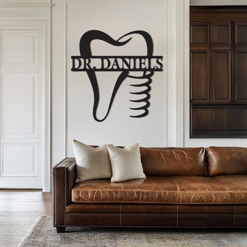 Custom Name Dentist Wall Decor – Premium Black Acrylic Tooth Logo Sign