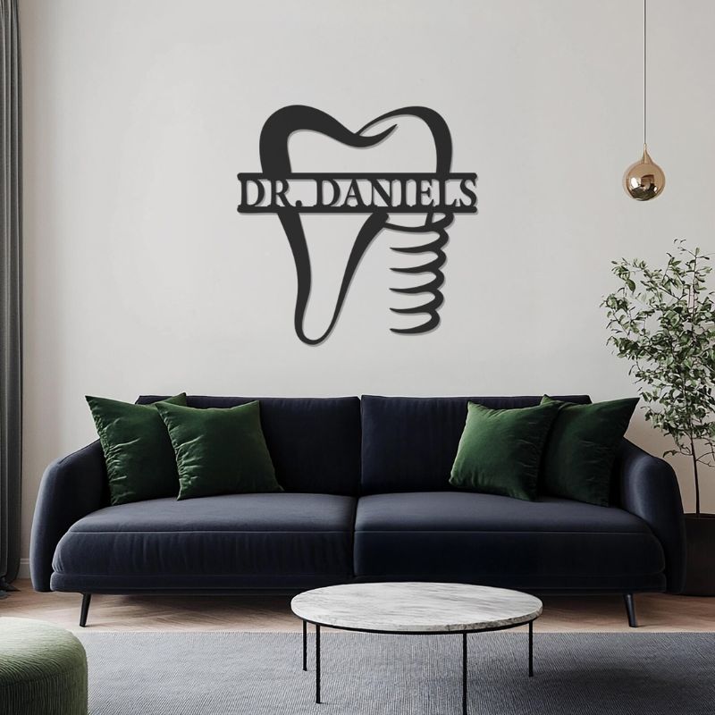 Custom Name Dentist Wall Decor – Premium Black Acrylic Tooth Logo Sign