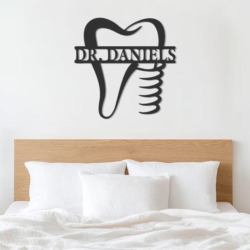 Custom Name Dentist Wall Decor – Premium Black Acrylic Tooth Logo Sign