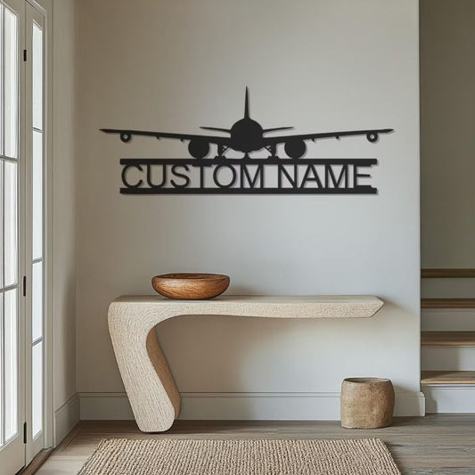 Custom Name Airplane Wall Decor – Premium Black Acrylic Aviation Sign