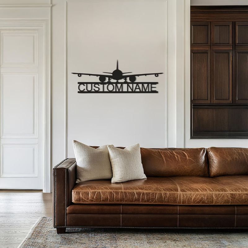 Custom Name Airplane Wall Decor – Premium Black Acrylic Aviation Sign