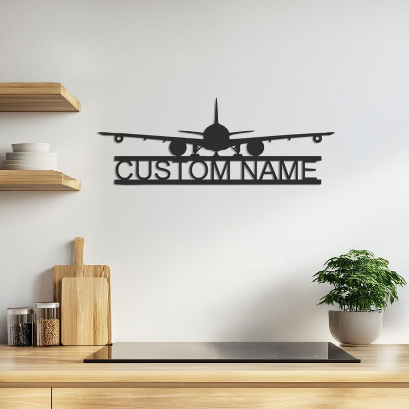 Custom Name Airplane Wall Decor – Premium Black Acrylic Aviation Sign