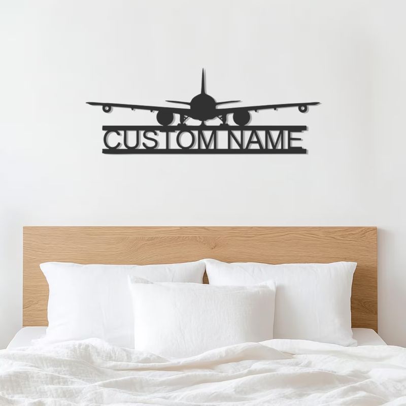 Custom Name Airplane Wall Decor – Premium Black Acrylic Aviation Sign