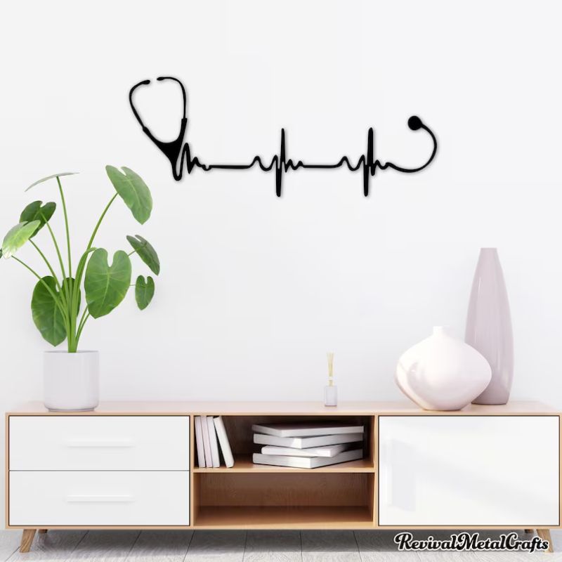Stethoscope Heartbeat Wall Art – Premium Black Acrylic Décor for Clinics & Homes